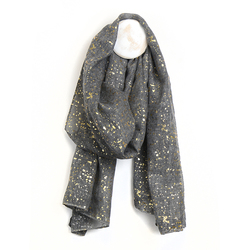 Smokey Grey Washed Recycled Polyester Scarf with Speckled Gold Foil Print