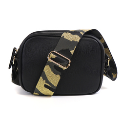 Black Vegan Leather Camera Bag with Soft Gold Camo Removeable Strap