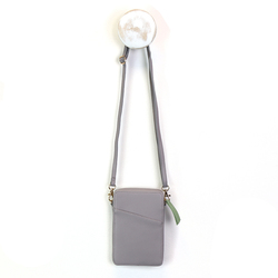 Grey Vegan Leather Phone Bag with Green Zip