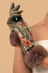 Powder Bernadette 70s Floral Kaleidoscope Gloves - Olive & Rust