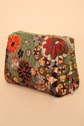 Powder Small Quilted Wash Bag - 70s Kaleidoscope Floral, Sage