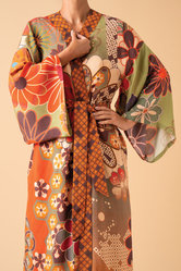 Powder 70s Kaleidoscope Floral Kimono Gown in Sage