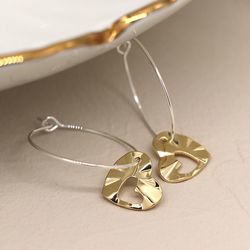 Gold Plated Staped Hearts on Hoop Earrings