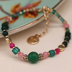Green & Pink Mix Multi Crystal Bead Bracelet