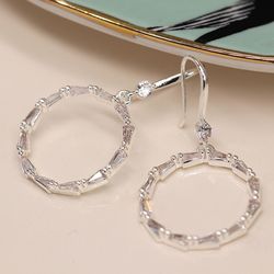 Silver Plated Linked Crystal Circle Earrings