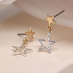 Silver Plated & Faux Gold Plated Double Star Drop Earrings
