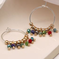 Silver Plated Hoop & Multicolour Bead Earrings