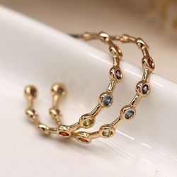 Faux Gold Open Hoop Bezel Crystal Earrings