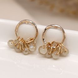 Faux Gold Hoop & Crystal Bead Cluster Stud Earrings