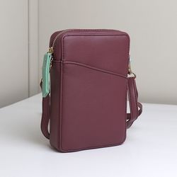 Dusky Mauve Vegan Leather Phone Bag with Turquoise Zip