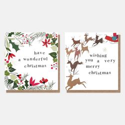 Wreath & Reindeer Charity Christmas Card Pack of 8