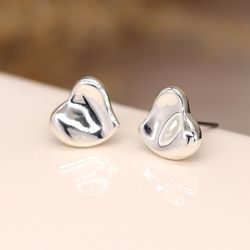 Silver Plated Wavy Surface Heart Earrings