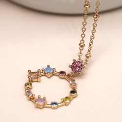 Golden Decorative Mixed Crystal Ring Pendant Necklace