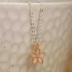 Golden Inset Flower Pendant on Silver Chain