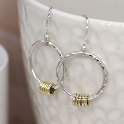 Sterling Silver Hoop & Brass Rings Earrings