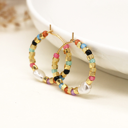 Glass Bead & Freshwater Pearl Earrings - Multi