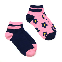 Navy/Pink Retro Flower Print Trainer Socks - Pack of 2