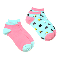 Pink & Blue Baby Cat Pattern Trainer Socks - Pack of 2