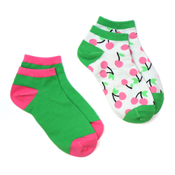 Green & Pink Cherries Trainer Socks - Pack of 2