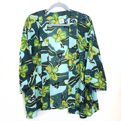 Green Blue Mix Hawaiin Print Kimono