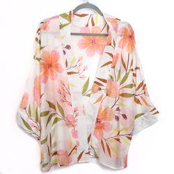 Pastel Peach & White Elderflower Print Kimono