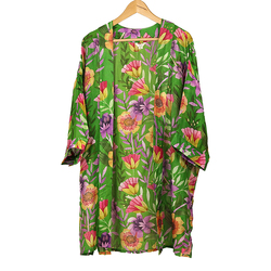 Emerald Green & Violet Botanical Print Longer Length Kimono