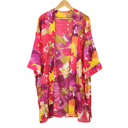 Bright Pink Mix Abstract Floral Print Longer Length Kimono