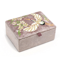Mink Velvet Jewellery Box with Emroidered Crane