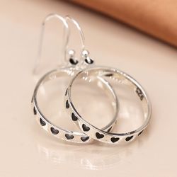 Sterling Silver Oxidised Heart Imprint Earrings