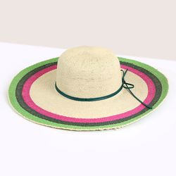 Cream & Pink Stripe Wide Brim Sun Hat