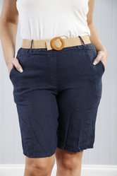 Linen Belted Shorts - Navy