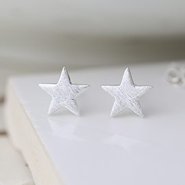 Scratched Silver Star Studs