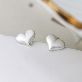 Sterling Silver Heart Studs With Brushed Finish